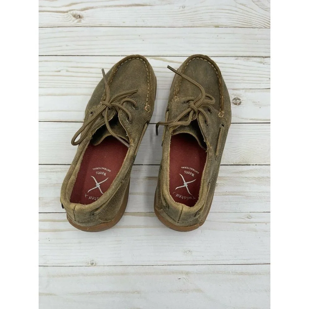 Twisted X Youth 3 M Driving Mocs Lace Up Brown Leather Shoes